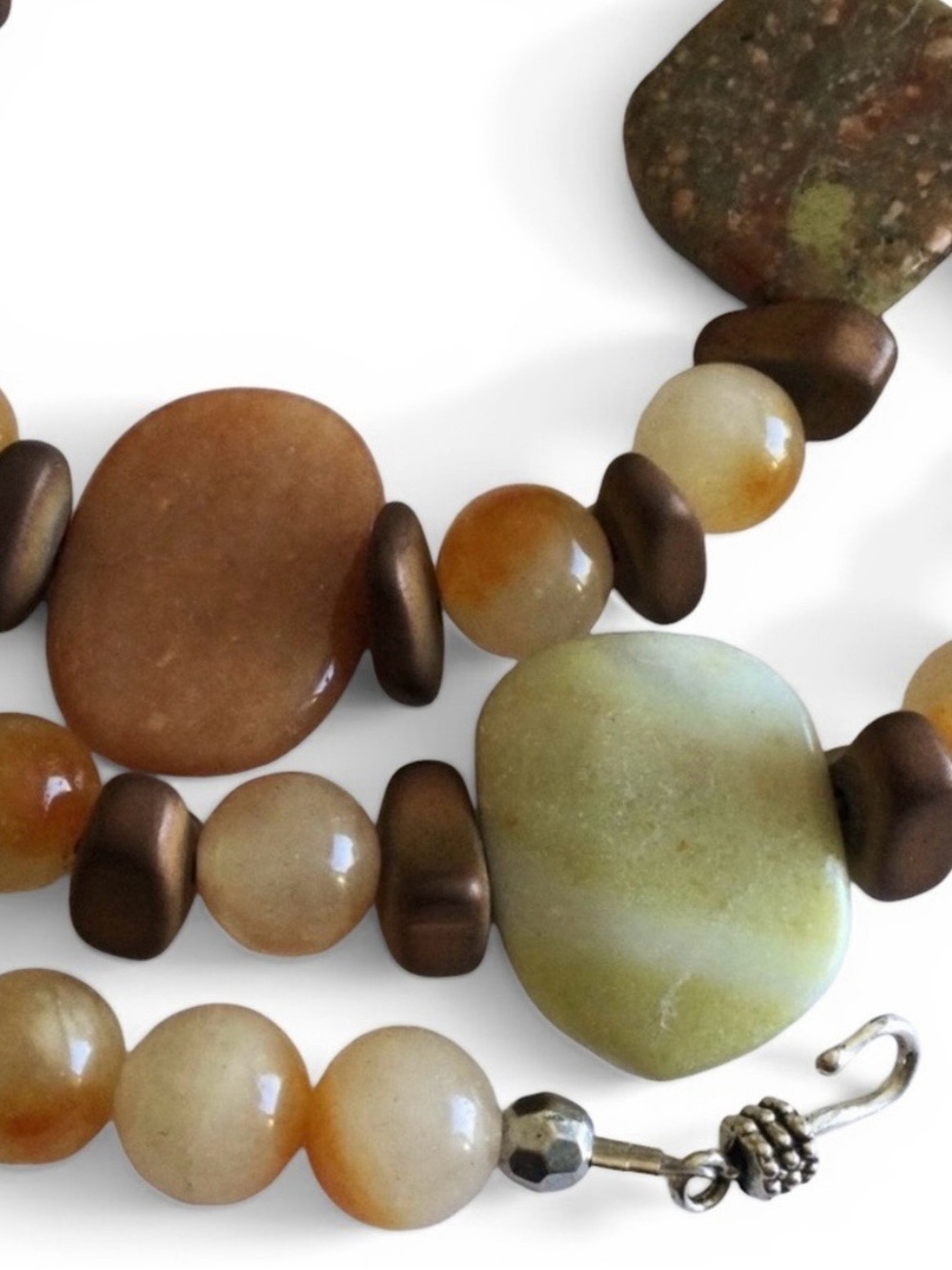 Artisan Mixed‑Stone Necklace with Fire Quartz & Serpentine – 31” - Picture 13 of 15